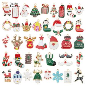 Gold Enamel Christmas Pendant , Metal Charms Diy Jewelry Making Pendants