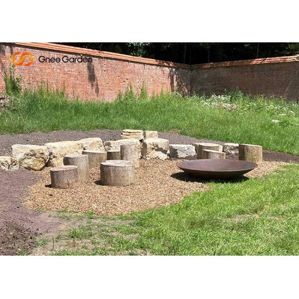 Weathering Corten Steel Metal Patio Column Fire Pit Carbon Steel Half Ball Sphere Firepit