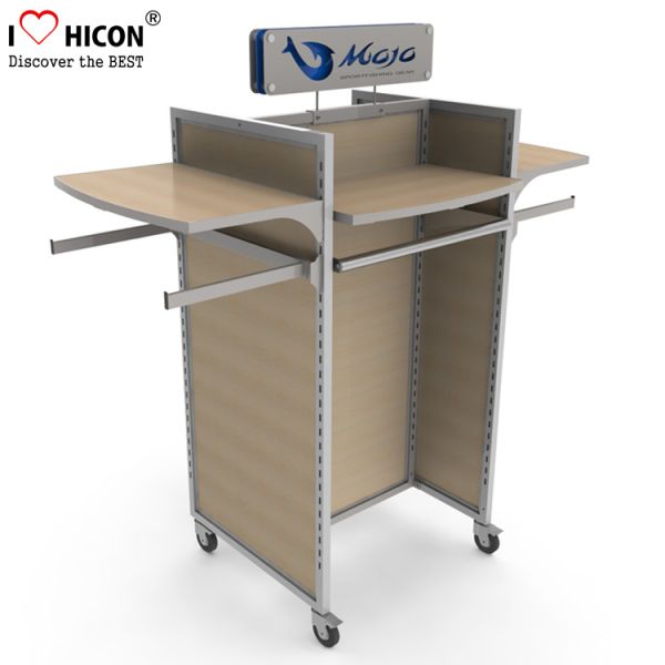 4 Wheels Wood Display Shelves For Grocery Store , Wooden Gondola Shelving