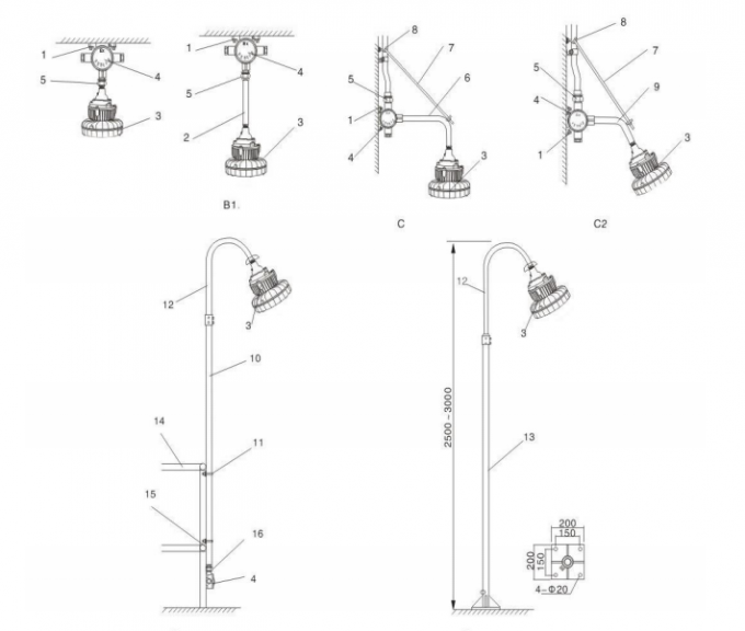 200W ATEX Explosion Proof High Bay Lights IP66 Waterproof For Hazardous Environments Wall Mount IP Degree 65