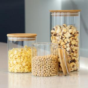 Clear Handmade high Borosilicate Glass Spice Jar With Bamboo Lid