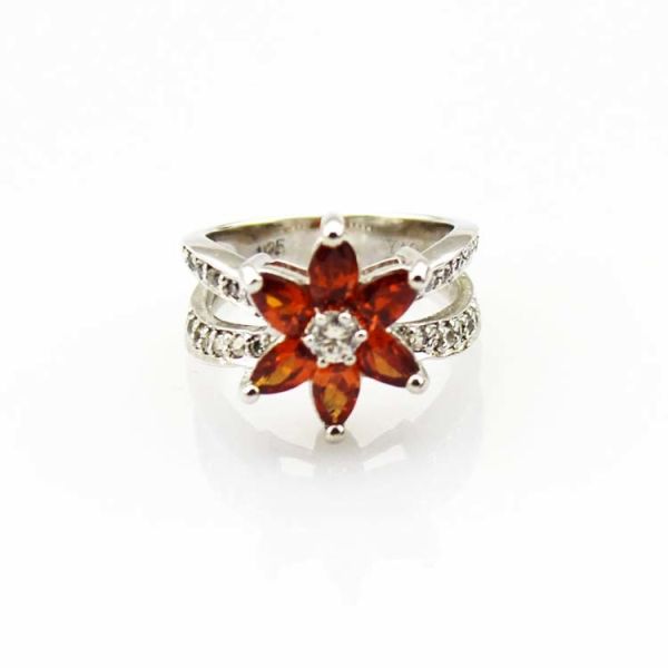Designer Jewelry Sterling Silver with Yellow Cubic Zircon Flower Gemstone Ring (R0012)