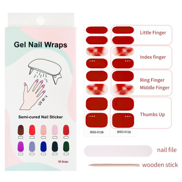 Factory Supply nail designs Semi Cured Gel Nail Strips 3D Eco-friendly Glittering Nail Tip Sticker