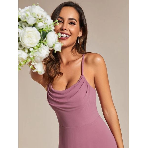 Boat Neck Empire A-line Ruffled Adjustable Spaghetti Strap Zipper Purple Orchid Chiffon Bridesmaid Dresses