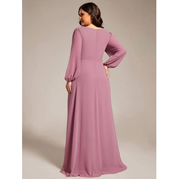 Plus Size Enchanting Lotus Leaf Lantern Sleeve Pleated Empire High Waist A-line Purple Orchid Chiffon Homecoming Dress