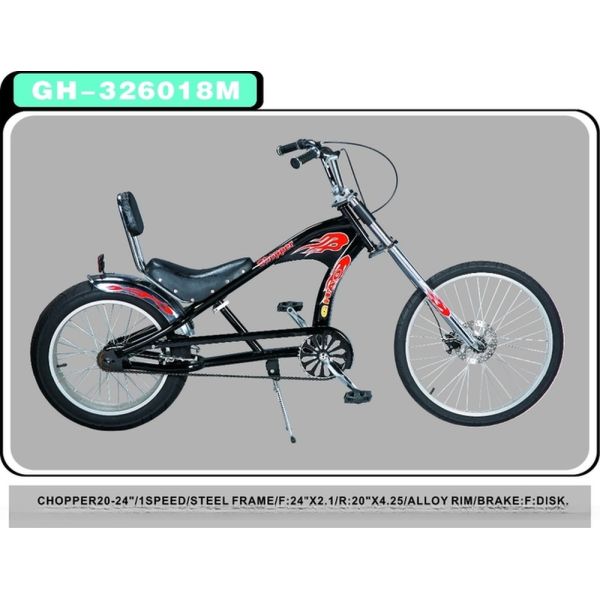 Chopper Bike Black Low Rider Fashion Bike with F Disc Brake R V-Brake Technology