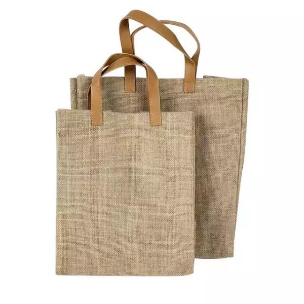 Buy Pu Handles 100% Burlap Fabric  Jute Tote Bags BSCI Approved at wholesale prices