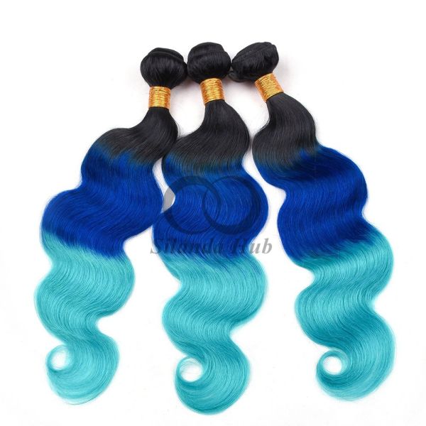 #T1B/Blue/Light Blue Body Wave Remy Human Hair Bundles Sew In Weave Bundles Brazilian Bundle Deals