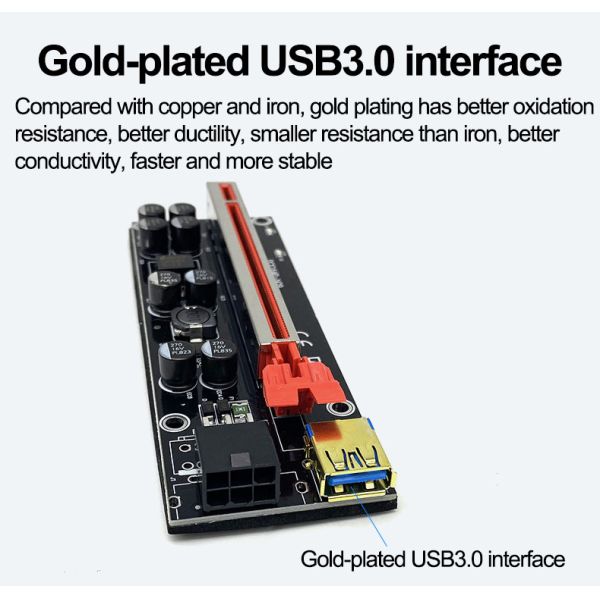 Gold Plated Ver009S PCIE Riser Card 009s PCI Express 1X to 16X Extender 6Pin Power 60CM USB 3.0 Cable For Graphics Card