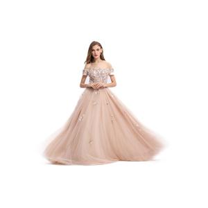 Short Sleeve Off Shoulder Muslim Evening Dress Floral Decor For Wedding Party