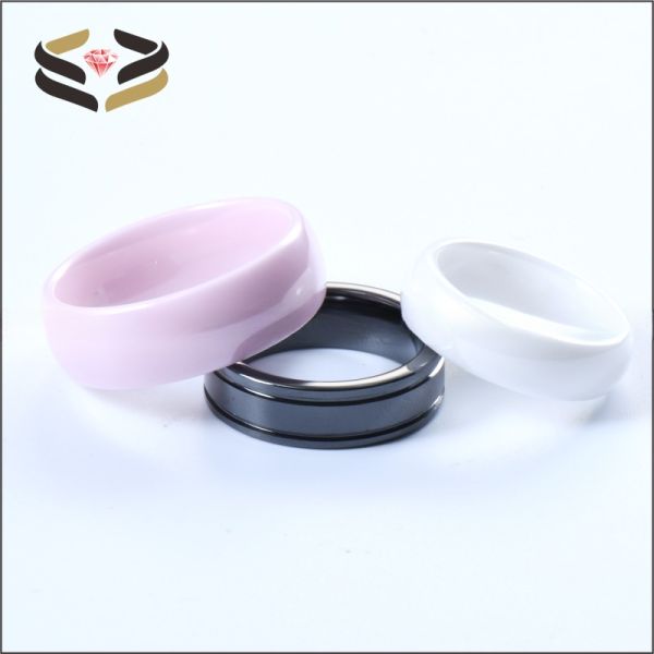 Geometric Black Ceramic Wedding Band Double Grooved Line 6mm For Men Women