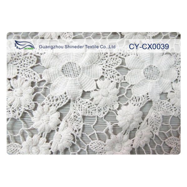 Buy 100% Nylon Jacquard Lace Fabric with White / Green / Blue Color CY-CX0039 at wholesale prices