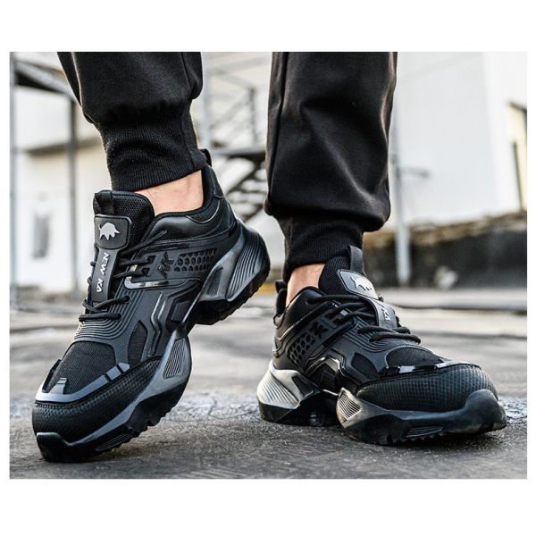 Durable Black Custom Logo Safety Shoes with Breathable TPU Flying Knit and Kevlar Midsole