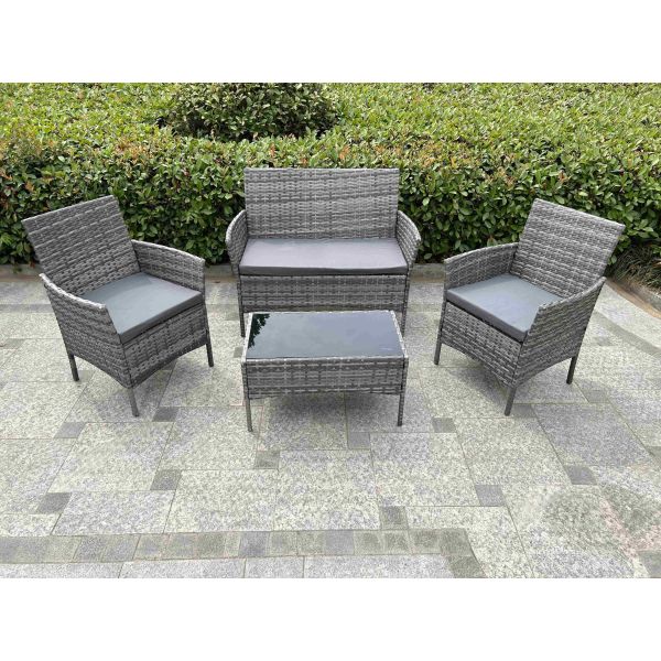 Best 4 PCS Rattan Patio Furniture Set Cushioned Sofa Chair Coffee Table Popular Wicker Look Hotel Outdoor Furniture