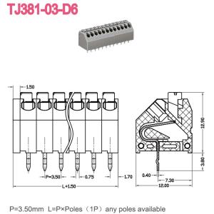 PCB Spring Terminal Block 5 AMP 16-22 AWG , PCB Screwless Terminal Connector 3