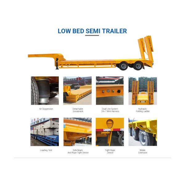 Mechanical/Air Suspension Low Flatbed Truck Trailer for Heavy Duty Equipment Transport