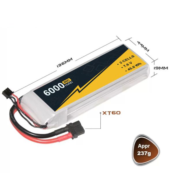 6000mAh 7.6v 2s1p Lipo Battery Remote Control Boat Battery High Voltage