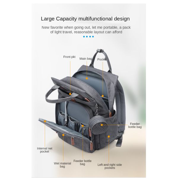 17L Polyester Cotton Foldable Diaper Bag Backpack 40*30*13CM