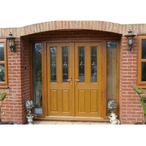 Entrance Teak Solid Wood Doors With Tempered Double Glazed Glass , Damp Proof