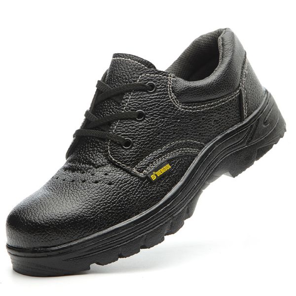 Shengjie embossed cow leather upper material and rubber outsole material quality steel toe steel plate safety shoes