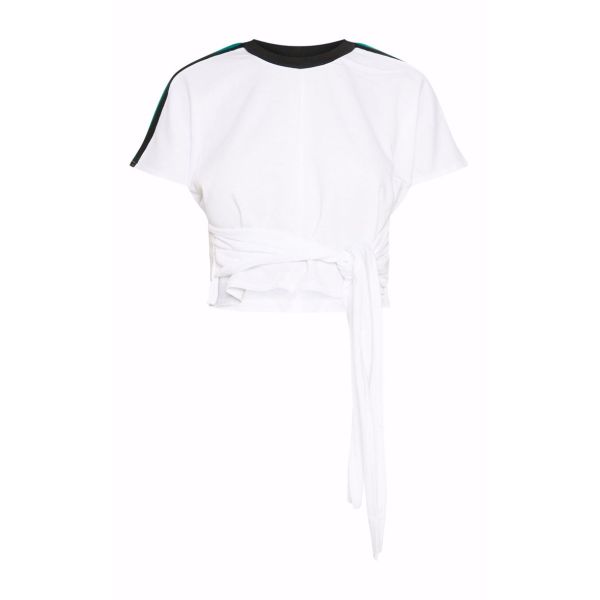 White stripe crop top T shirt ladies