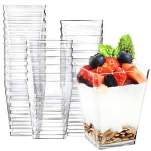 Reusable Square Clear Dessert Cups With Lids And Spoons 120ml 250ml 350ml 500ml