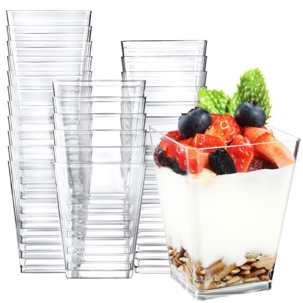 Reusable Square Clear Dessert Cups With Lids And Spoons 120ml 250ml 350ml 500ml