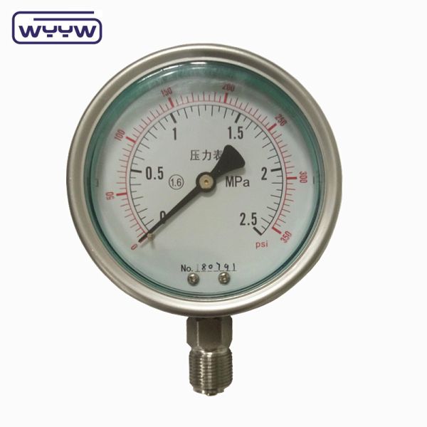 Vertical Connection Silicone Stainless Steel Glycerin Filled Pressure Gauge