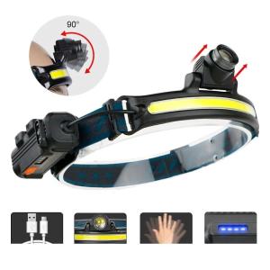 Quality USB Rechargeable Induction Headlamp Zoom COB LED Head Lamp Built in Battery Flashlight Multifunction 6 Modes Head Torch for sale