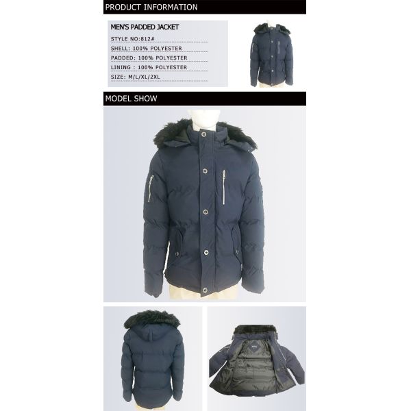 Green Mens Light Padded Jacket Detachabale Fur Hoody Microfibre Insulation