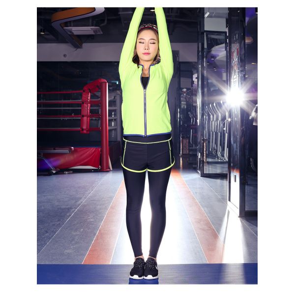 CPG Global Women 2017 Spring Summer Quick Dry 2 Pieces Set Sports Jacket with Fake-Two Pieces Yoga Pant T1001+J01+J02