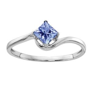 China 4mm Princess Cut Natural Tanzanite Engagement Ring 14k White Gold on sale