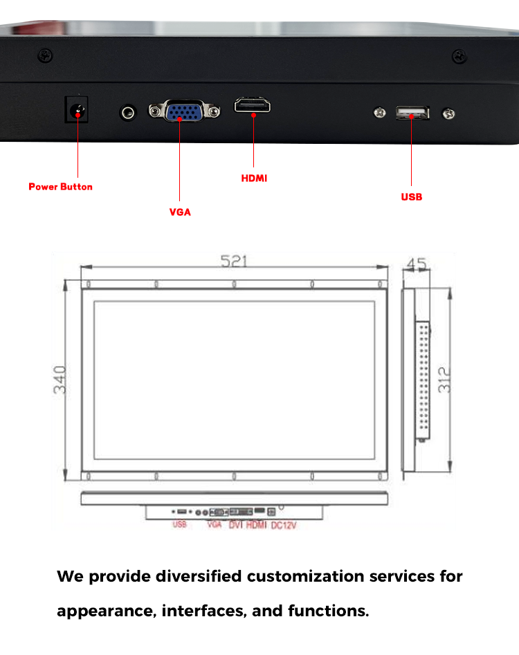 21.5 Inch Medical Open Frame Monitor Touchscreen Anti Fingerprint 250cd/M2 Brightness