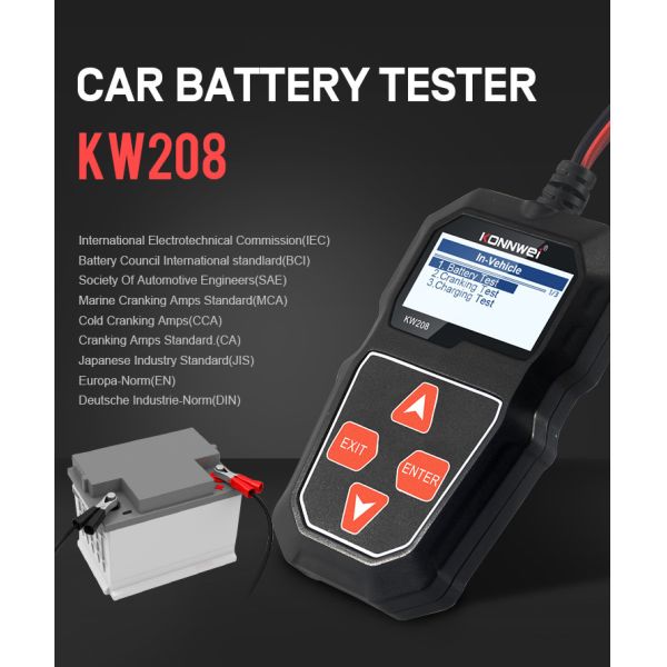 CCA 12V 100-2000A Battery Health Cranking Discharge Tester KONNWEI KW208