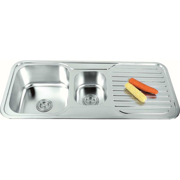 Buy Polishing Surface Project Sink Stainless Steel Material With Draining Board at wholesale prices