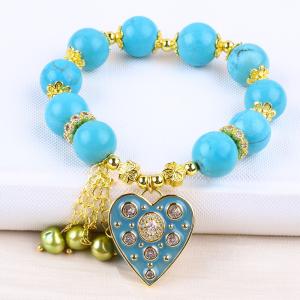 12mm Blue Turquoise Crystal Bracelet Sparkling Heart Stretch Charm Bracelet