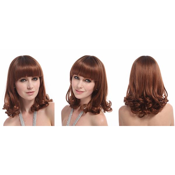 Short Curly Synthetic Hair Wigs , 6A Synthetic Curly Wigs Darker Brown