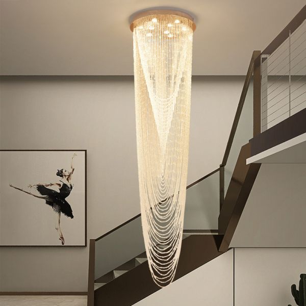 Luxury Stair Chandelier Lighting Crystal Tassel Indoor Lighting Restaurant Lobby Hotel Chandelier(WH-NC-32)