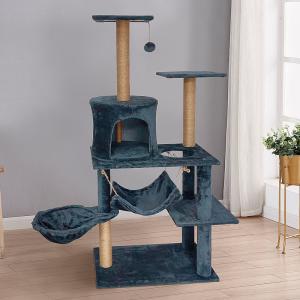 Cat Scratching Tree Natural Multi-level Platform Wooden Cat Tree With Hammock