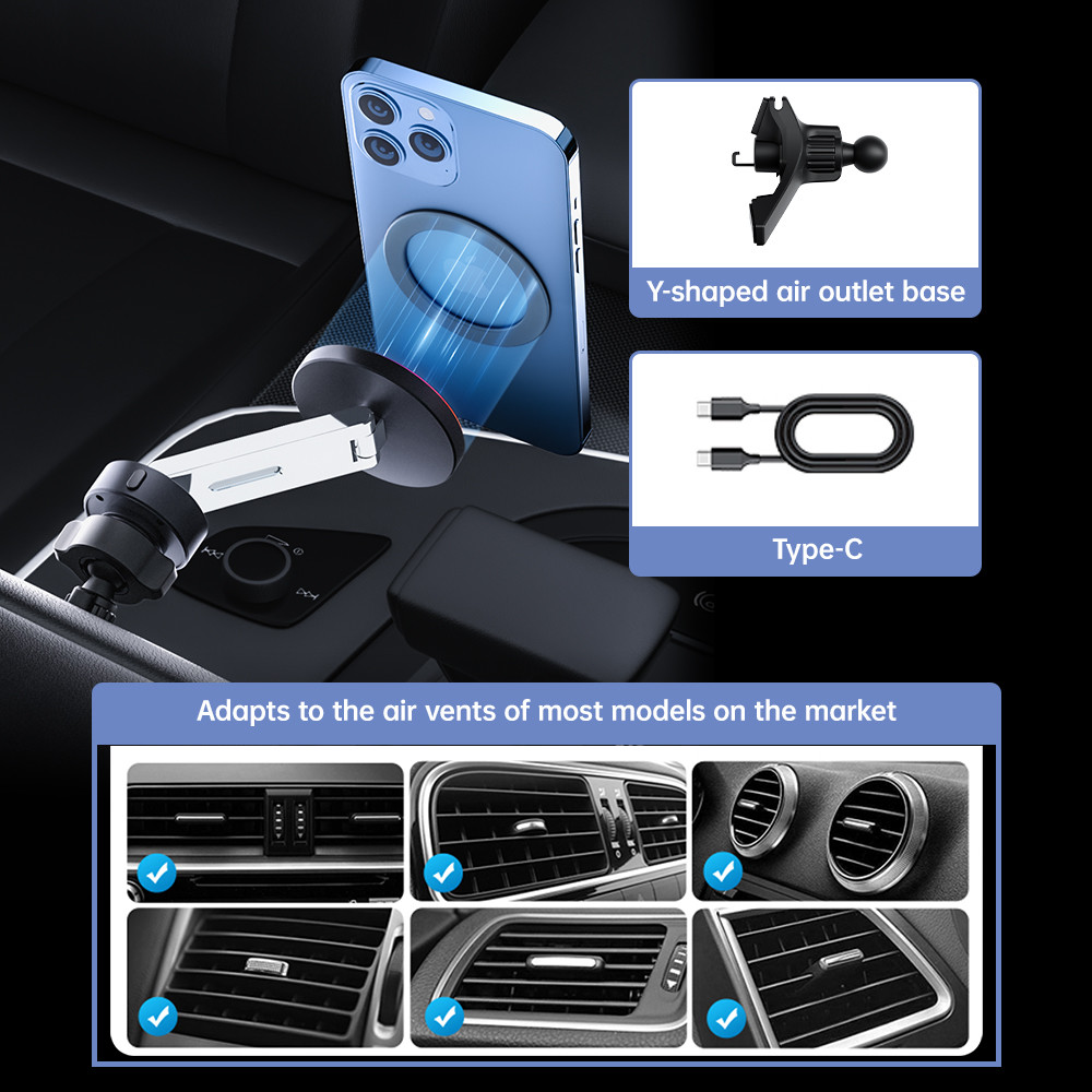 Multi Angle Magnetic Wireless Car Charger Customizable With Ambient Light