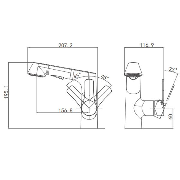 Washroom Pull Out Basin Mixer AMP11847A Zn Alloy Material Chrome Color