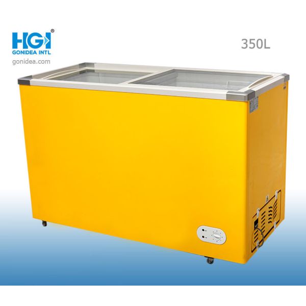 Buy 350 Ltr Deep Chest Freezer Sliding Glass Door Freezer 60HZ Pre Coated White Alu at wholesale prices