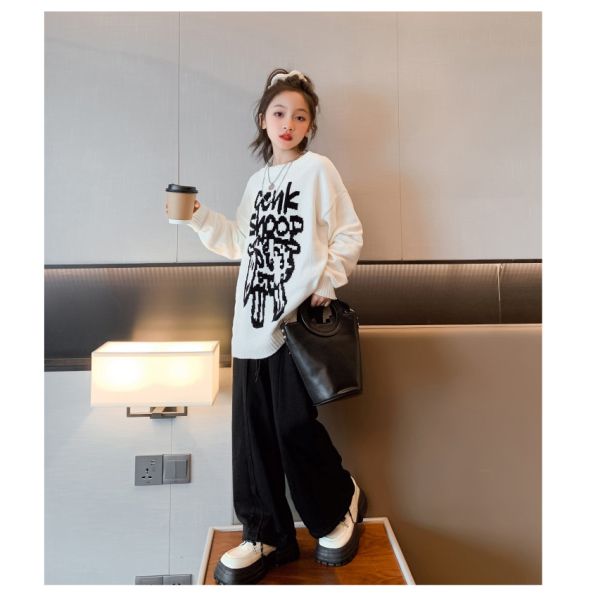 Girls Spring Autumn Fashion Childrens Clothes Thickened Letter Oversized Crewneck Sweater