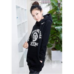 Girls / Ladies Hooded Sweatshirts , Black / Yellow / White Cotton