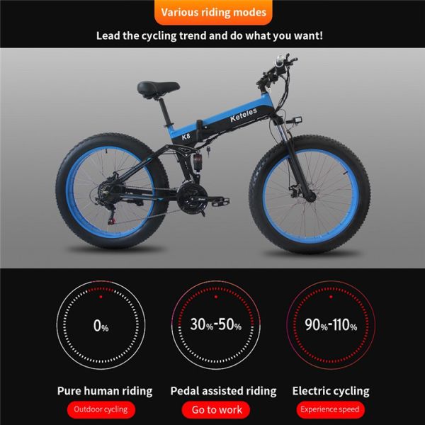 1kw Fat Tire Folding Electric Bike , Carbon Fiber E Bike 45km Electric Mode