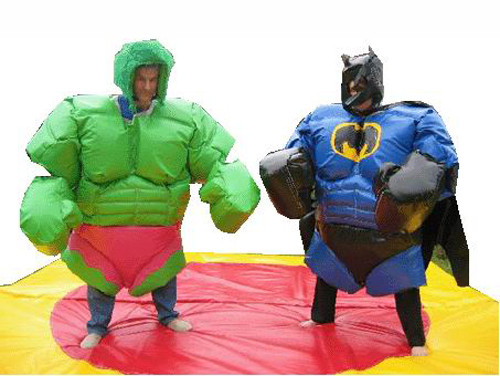 Buy Inflatable Amusement Park With Hero Green And Black Sumo Suit For Ring Arena at wholesale prices