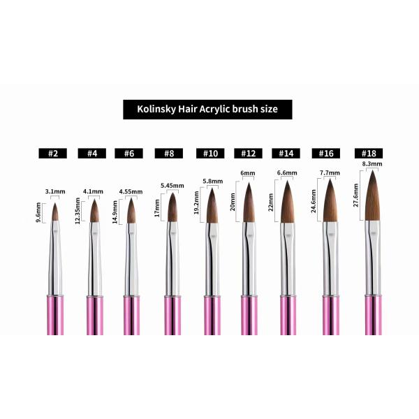 Custom Logo 100% Pure Kolinsky Brush Black Pink White Wooden Petal Crimped Kolinsky Acrylic Nail Brushes for Acrylic Nails Art