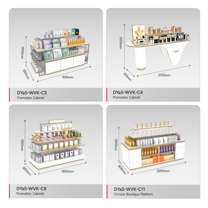 Makeup Store Cabinet White Wooden Skincare Cabinet With Light Box For Visual Merchandising Store Display And Cost-Effective Store Shelf