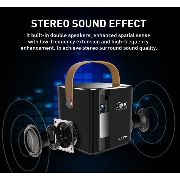 Flyin P12 1080P Max 4K Mini Projector 9000mAh Battery Outdoor Video 400 ANSI Lumens Android 9 2GB/16GB DLP Link 3D Proyector