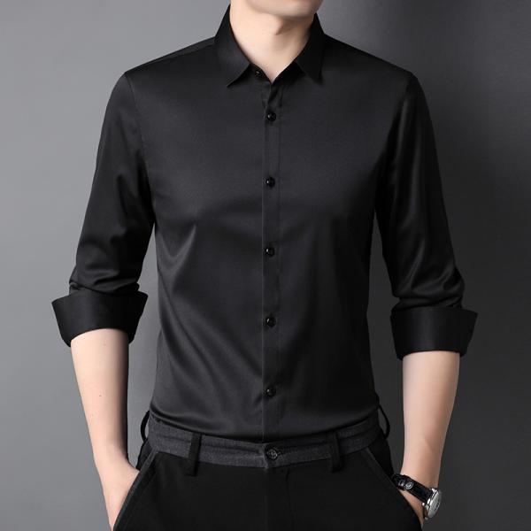 Anti-pilling Men's Long Sleeve Plain Shirts with Polyester Viscose Silk Acrylic Logo
